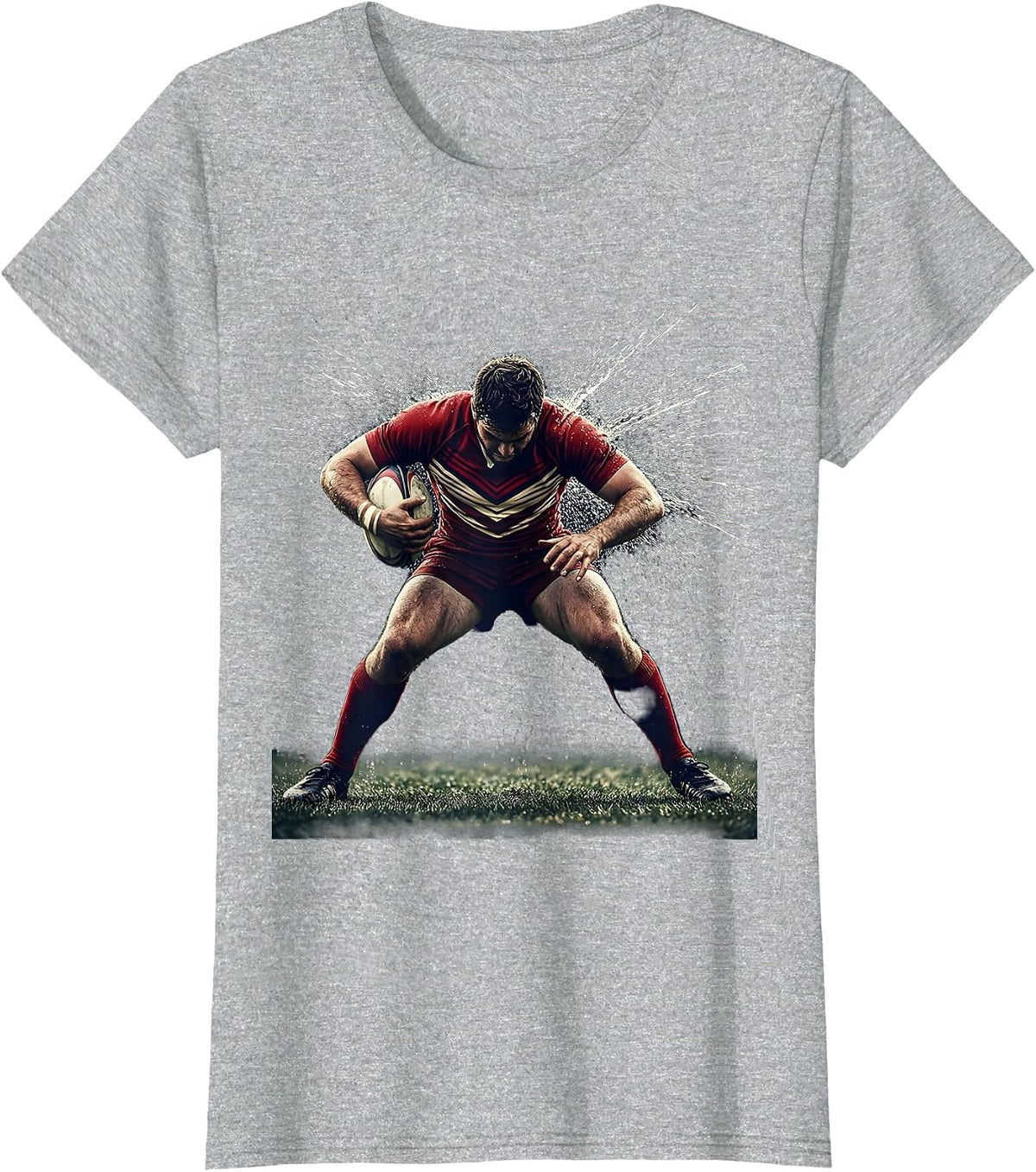 Rugby Tackle Impact Graphic Design T-Shirt - Heather Grey