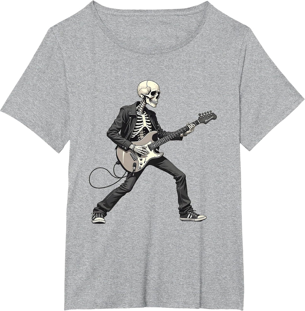 Rock On Skeleton Guitar Player - Spooky Halloween Guitarist T-Shirt - Heather Grey