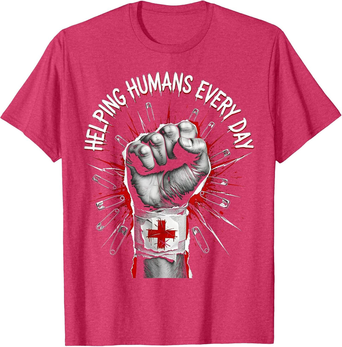 Helping Humans Every Day Social Worker Design T-Shirt - Red Heather
