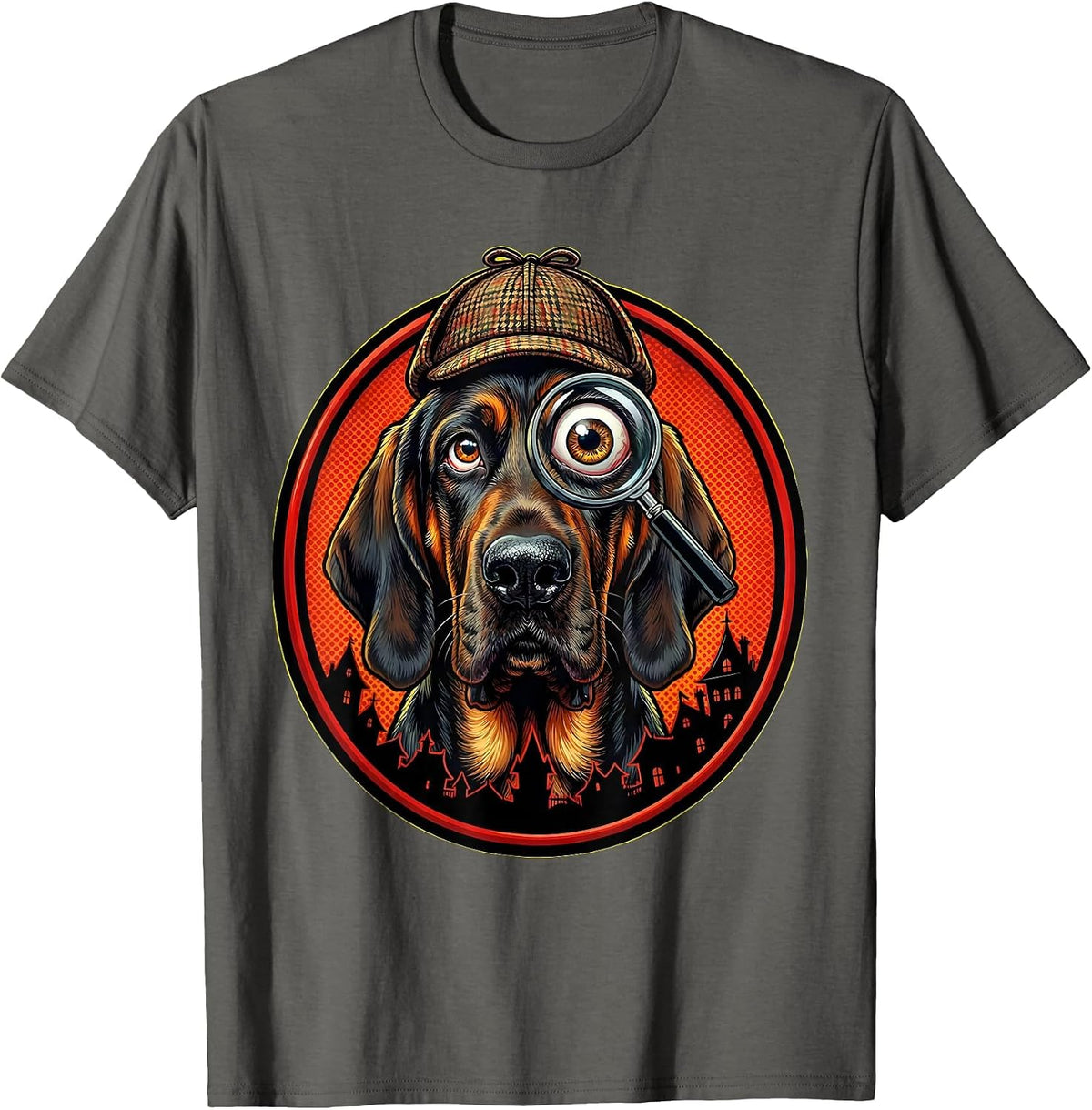 Bloodhound Detective Haunted Mansion Halloween T-Shirt - Asphalt Grey