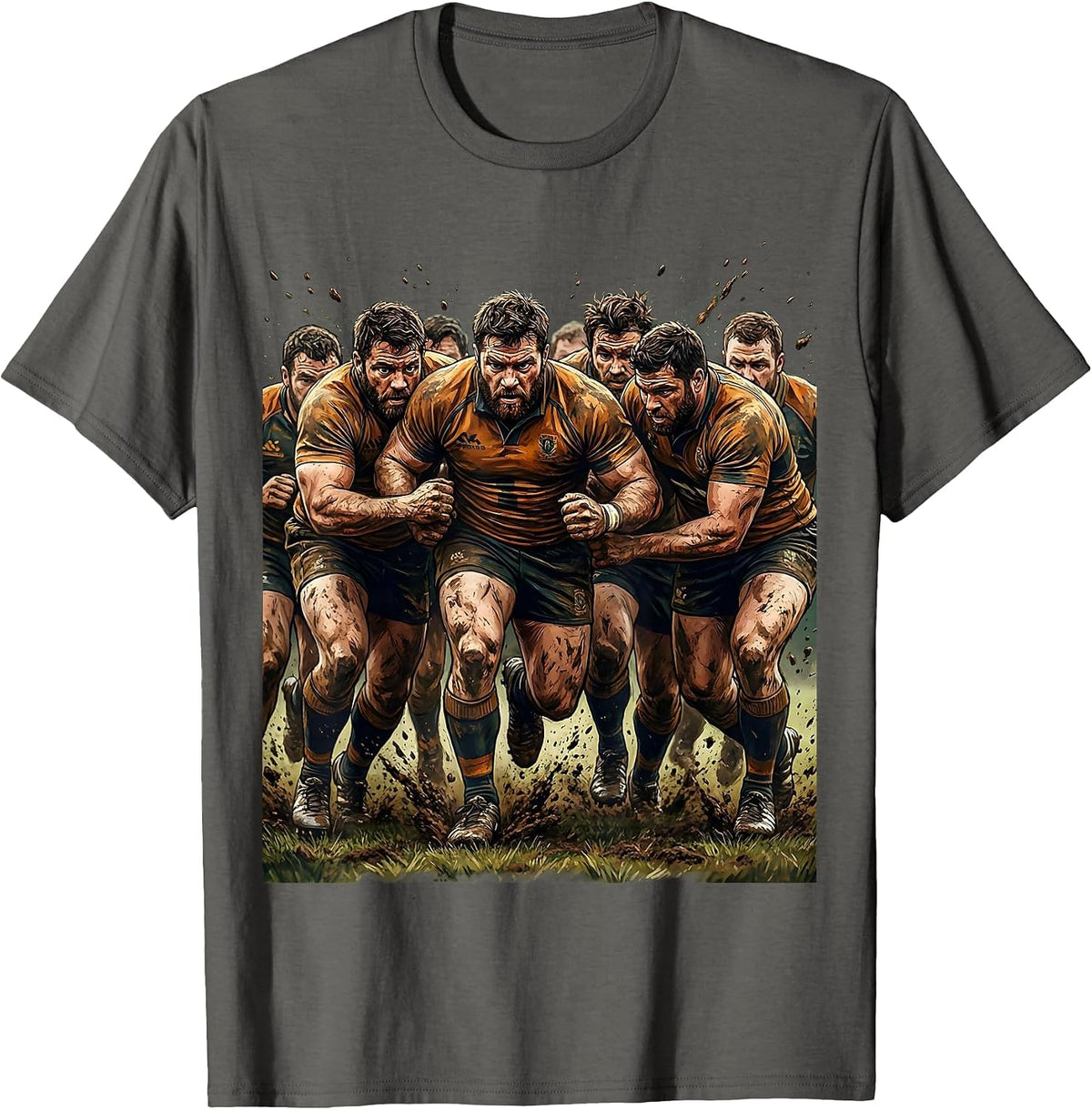Rugby Forwards Stampede Graphic Design T-Shirt - Asphalt Grey