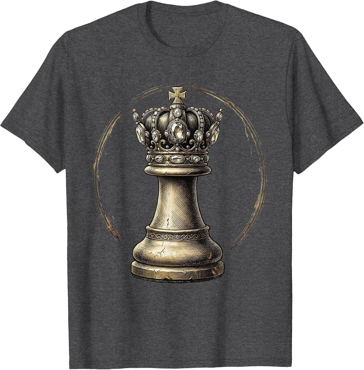Men's Queen Chess Piece 50th Birthday Jeweled Crown T-Shirt - Dark Heather Grey