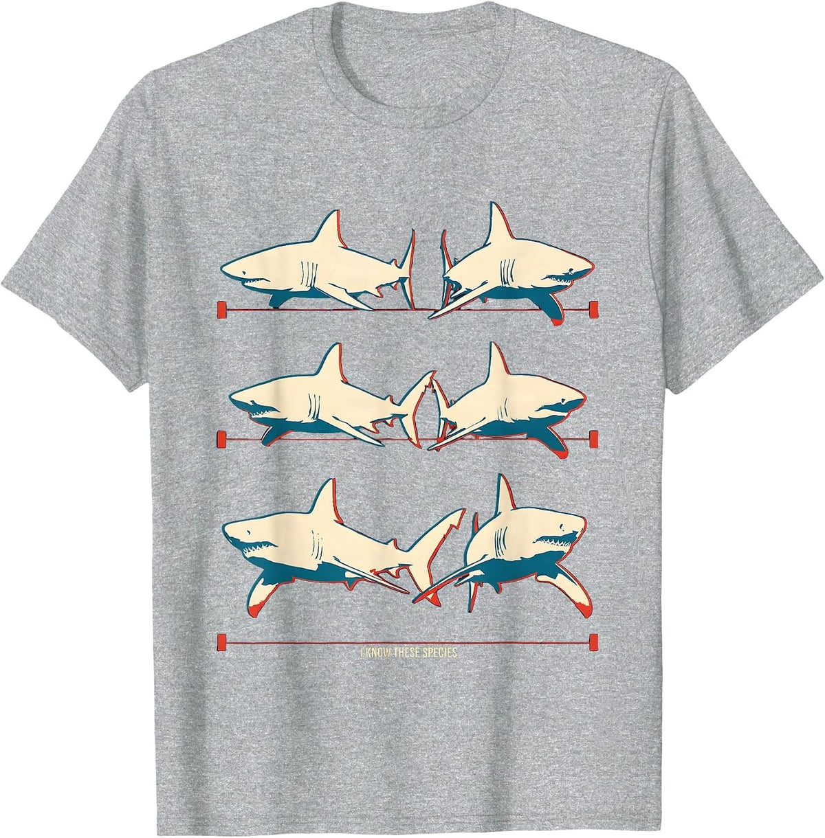 Men's I Know These Species Funny Shark Lover Marine Biology Humor T-Shirt - Heather Grey