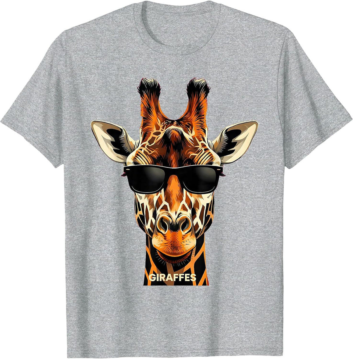 Men's Giraffes Stencil Graphic Mascot Sunglasses Team Spirit T-Shirt - Heather Grey