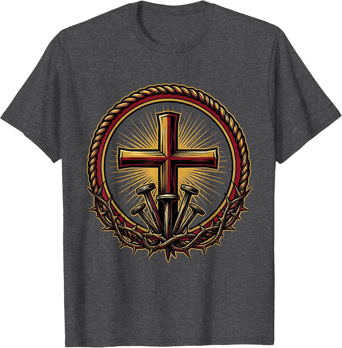 Glowing Cross Three Nails Faith Graphic Design T-Shirt - Dark Heather Grey