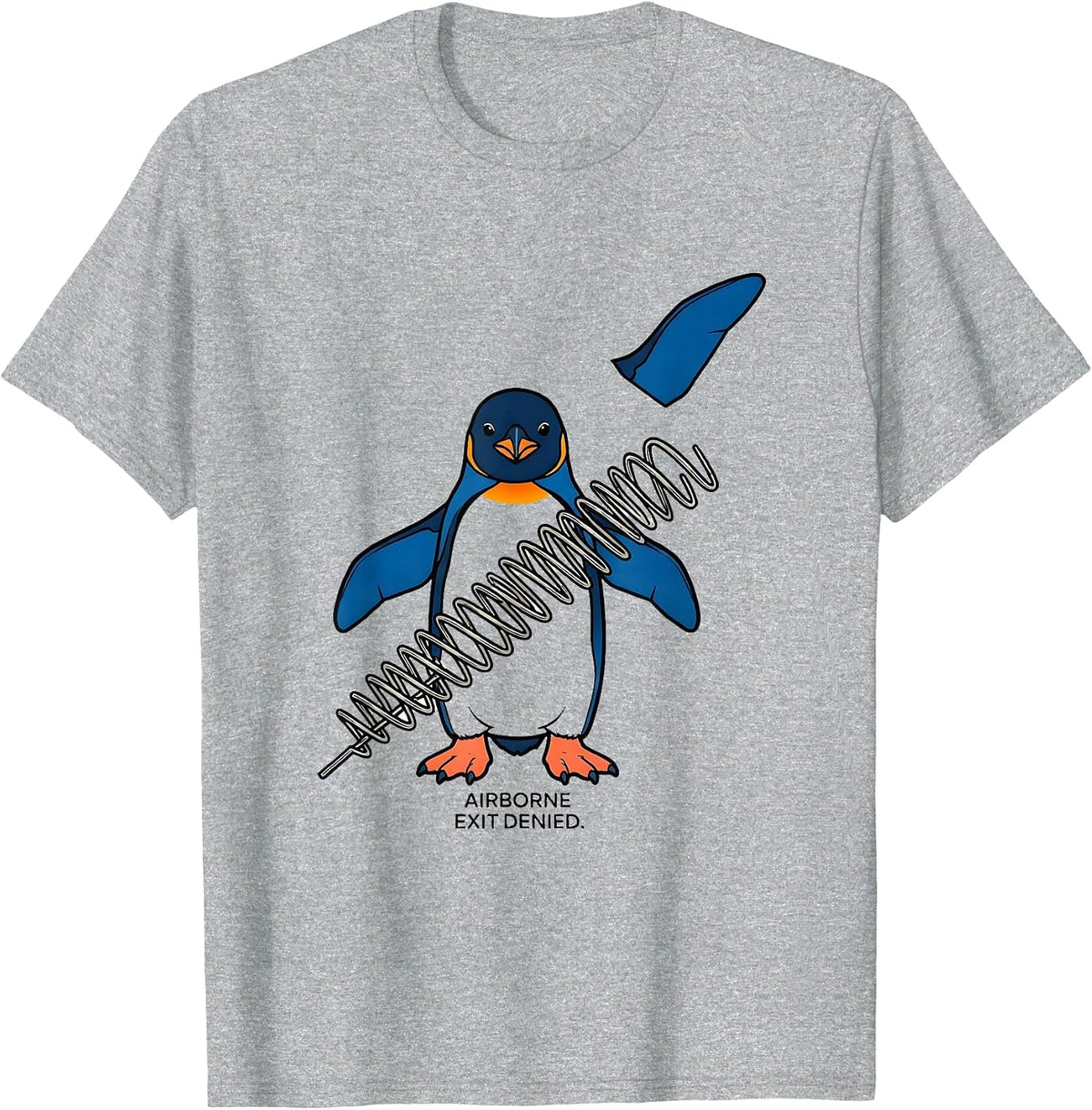 Men's Airborne Exit Denied Funny Penguin Martial Arts Humor T-Shirt - Heather Grey