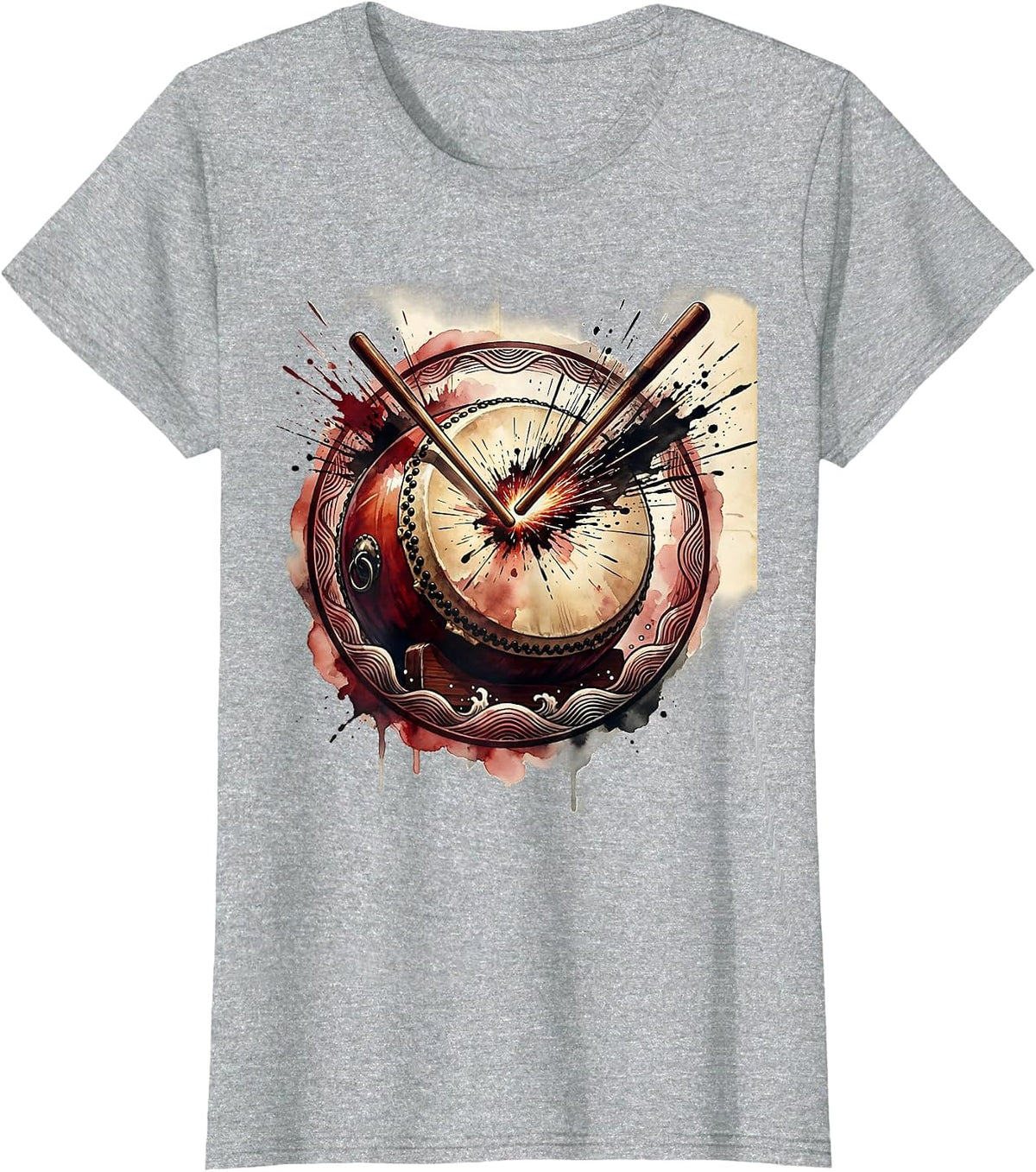 Japanese Taiko Drum Bold Strike Sparks Art T-Shirt - Heather Grey