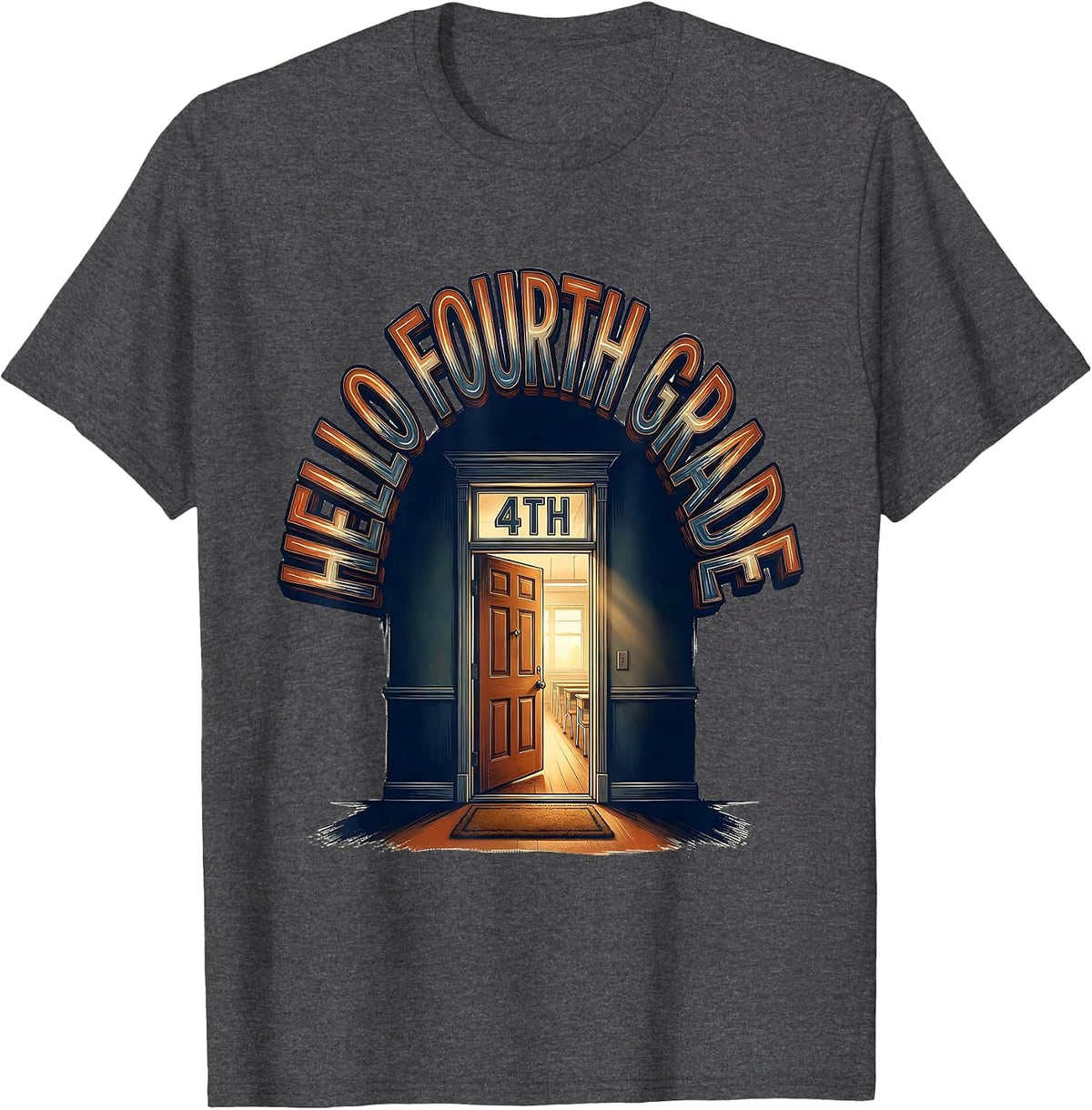 Hello Fourth Grade Retro Teacher Back To School T-Shirt - Dark Heather Grey