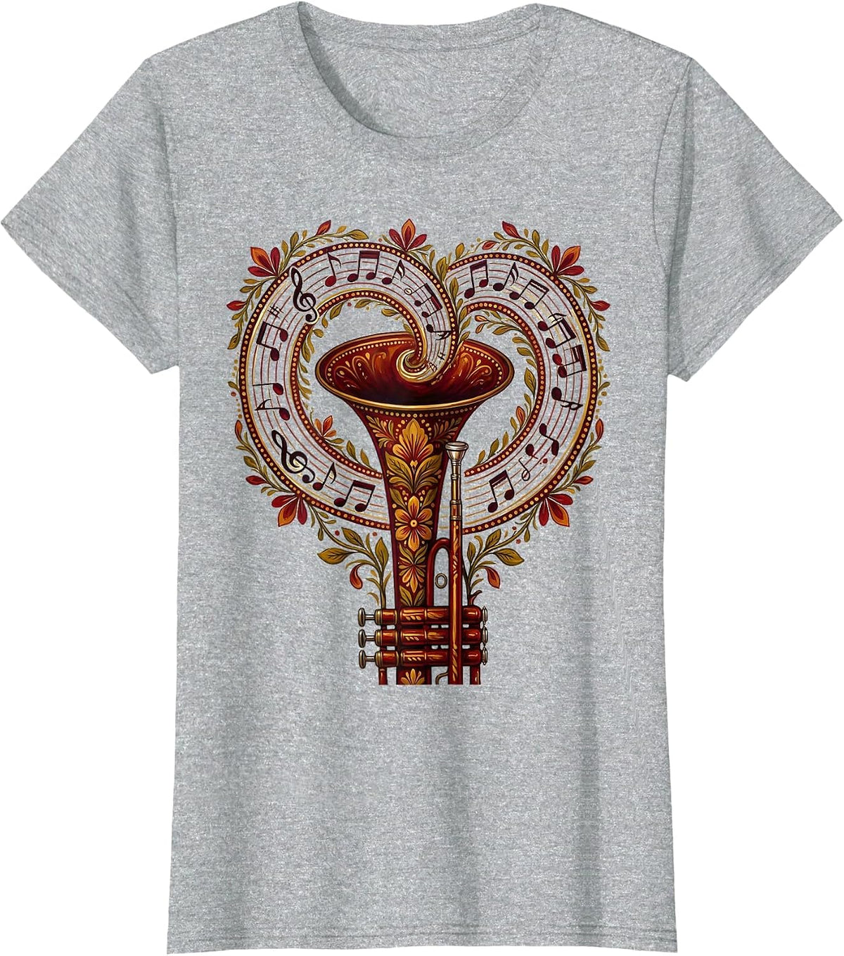 Music Teacher Trumpet Notes Spiral Graphic T-Shirt - Heather Grey