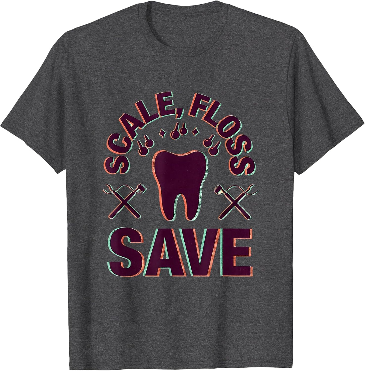 Men's Scale Floss Save Funny Dental Hygienist Humor T-Shirt - Dark Heather Grey