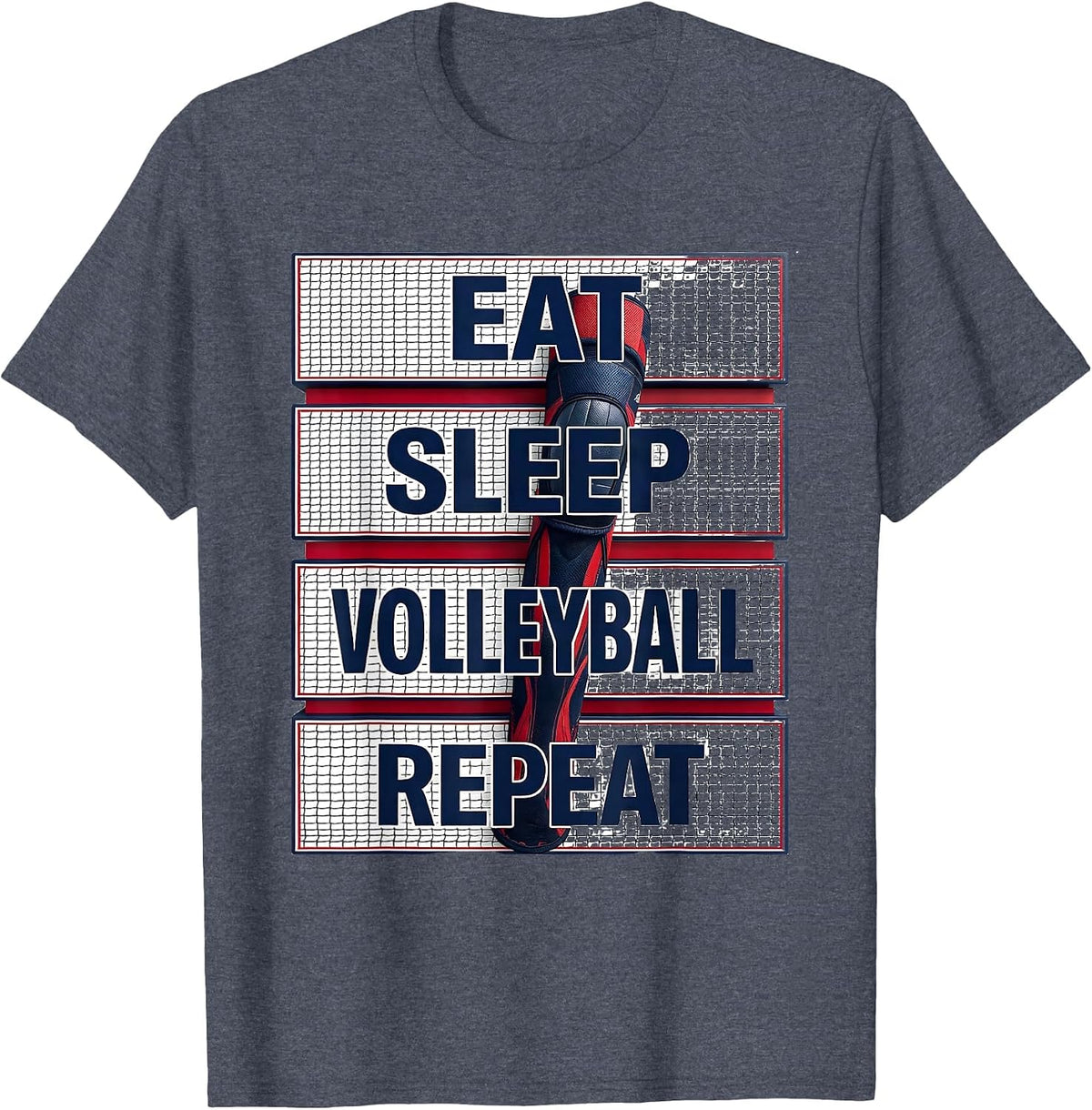 Eat Sleep Volleyball Repeat Funny Volleyball Player Sport T-Shirt - Heather Blue