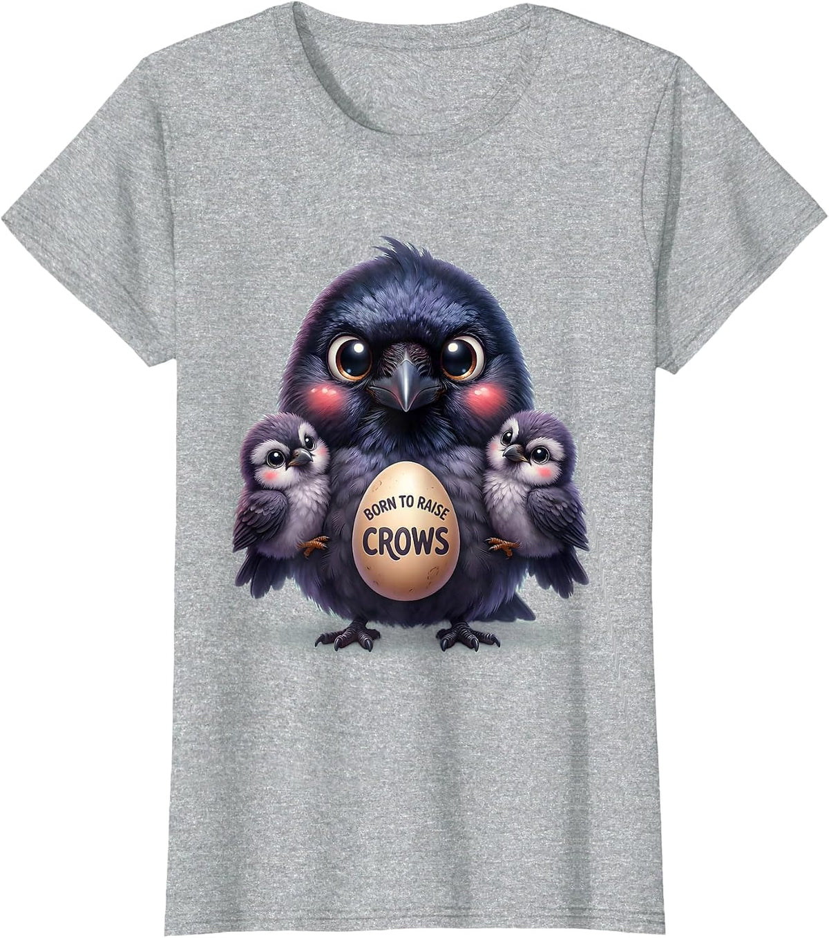 Women's Born to Raise Crows Crow Lover Design T-Shirt - Heather Grey