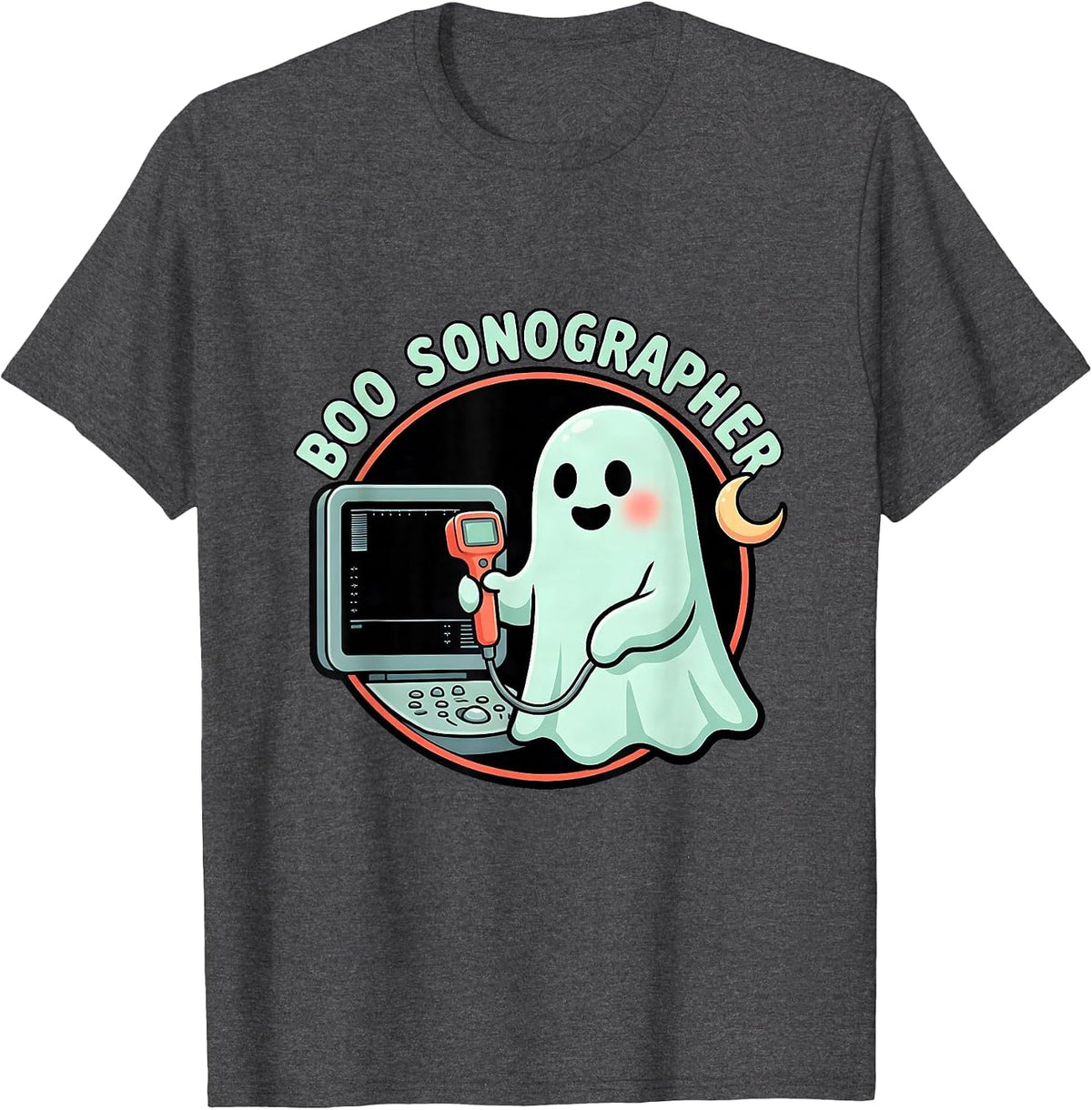 Boo Sonographer Cute Ghost Ultrasound Tech Halloween Humor T-Shirt - Dark Heather Grey