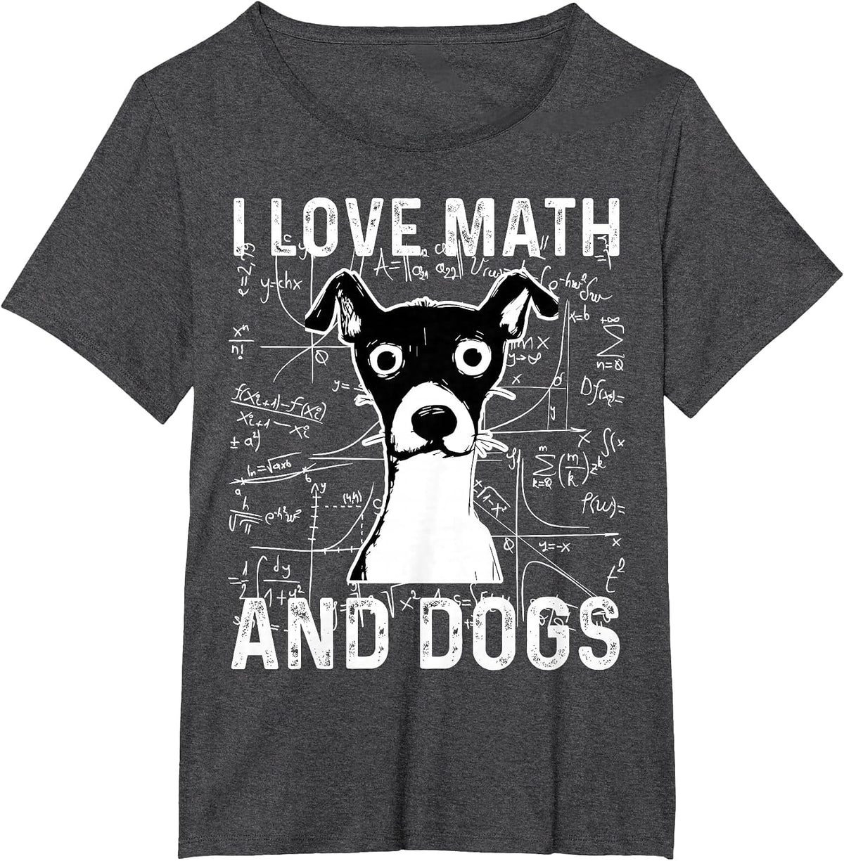 I Love Math and Dogs-Math Lovers Students Teachers Funny Dog T-Shirt - Dark Heather Grey
