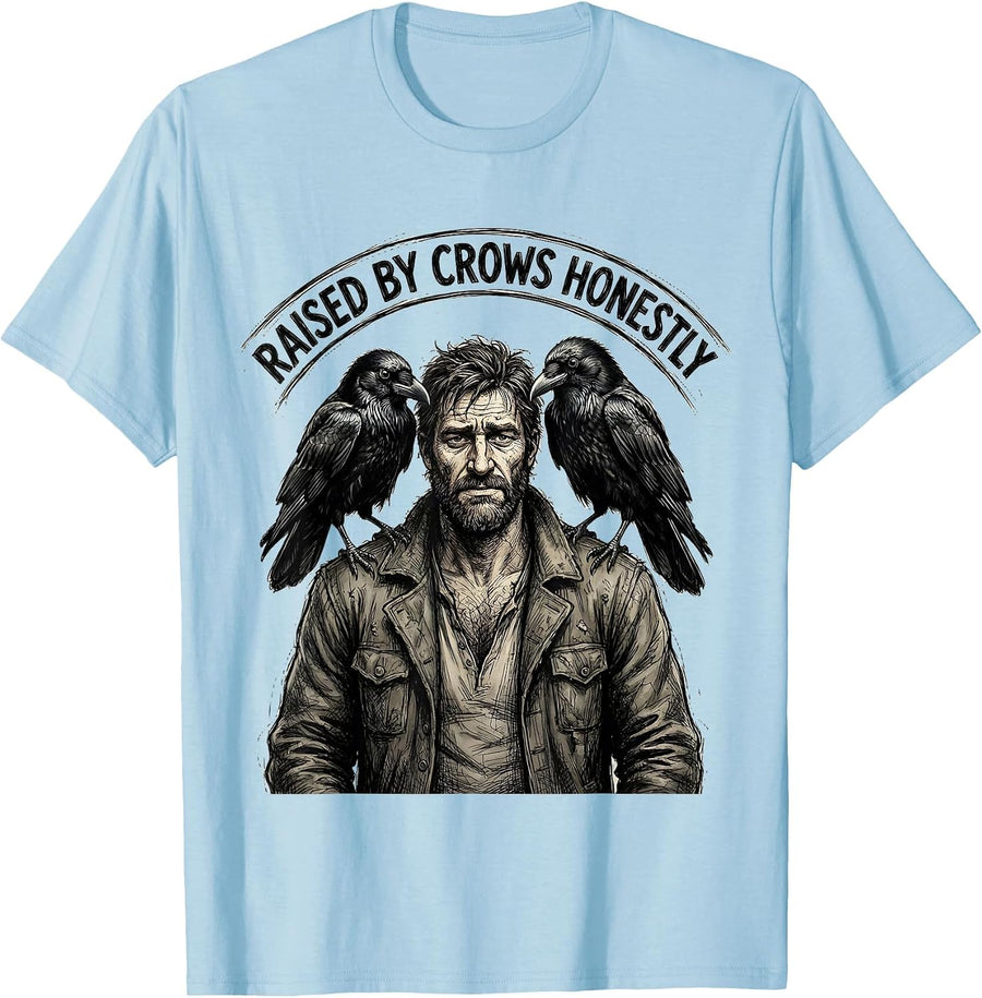 Men's Raised by Crows Funny Crow Lover Design T-Shirt - Baby Blue