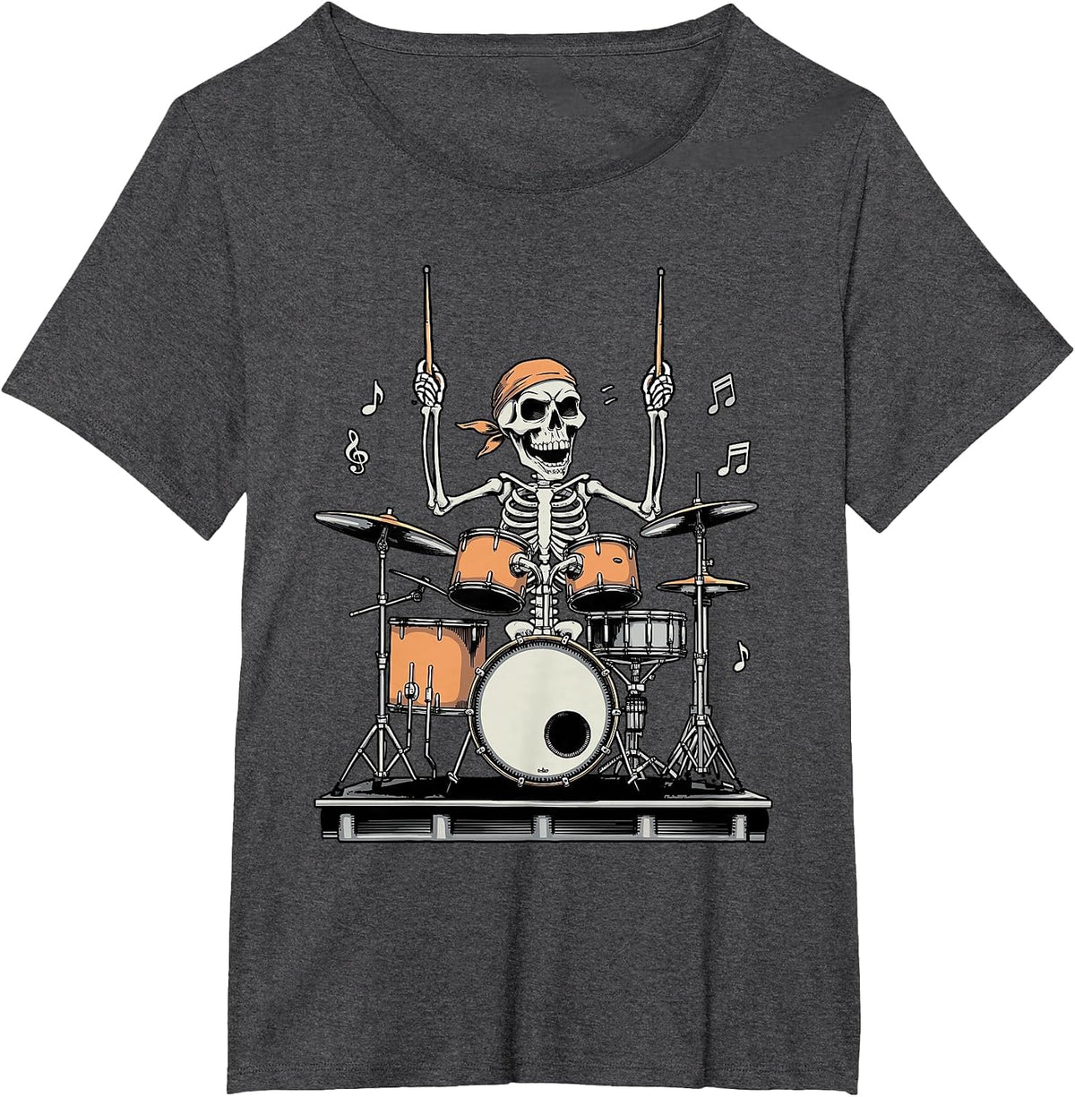 Drum Bandana Skeleton Drumming Music Instrument Drummer T-Shirt - Dark Heather Grey