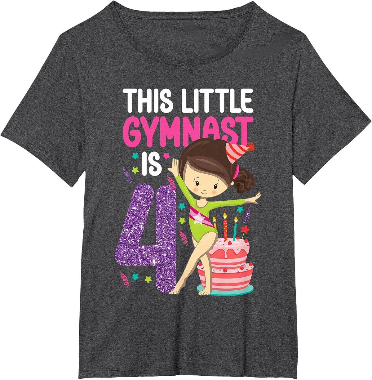 Gymnastics 4th Birthday This Little Gymnast is 4 T-Shirt - Dark Heather Grey
