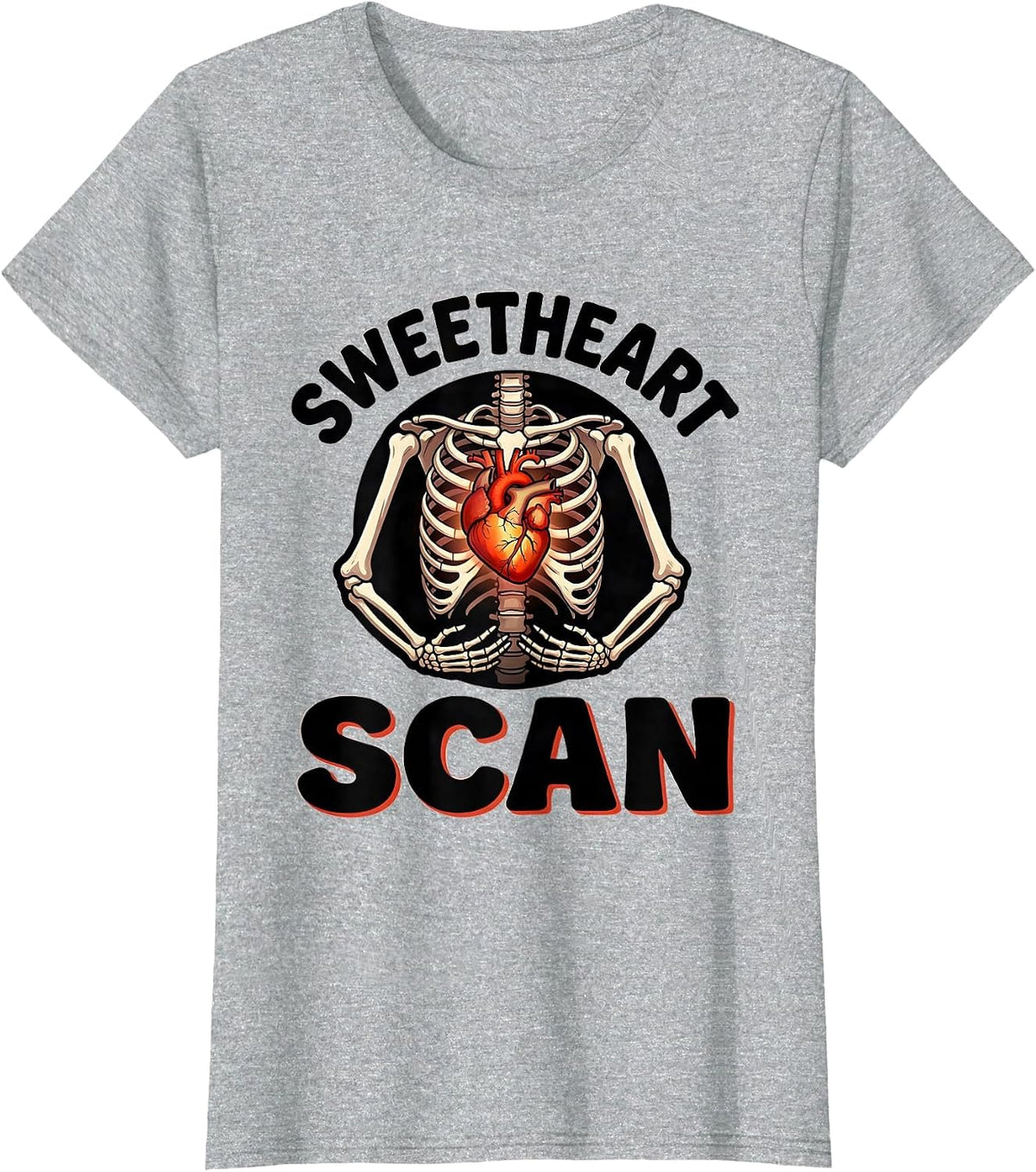 Sweetheart Scan Funny Radiology Tech Valentine Skeleton T-Shirt - Heather Grey