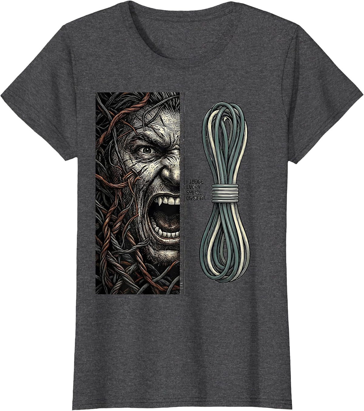 Women's I Judge Every Splice On Sight Funny Electrician Skeleton T-Shirt - Dark Heather Grey