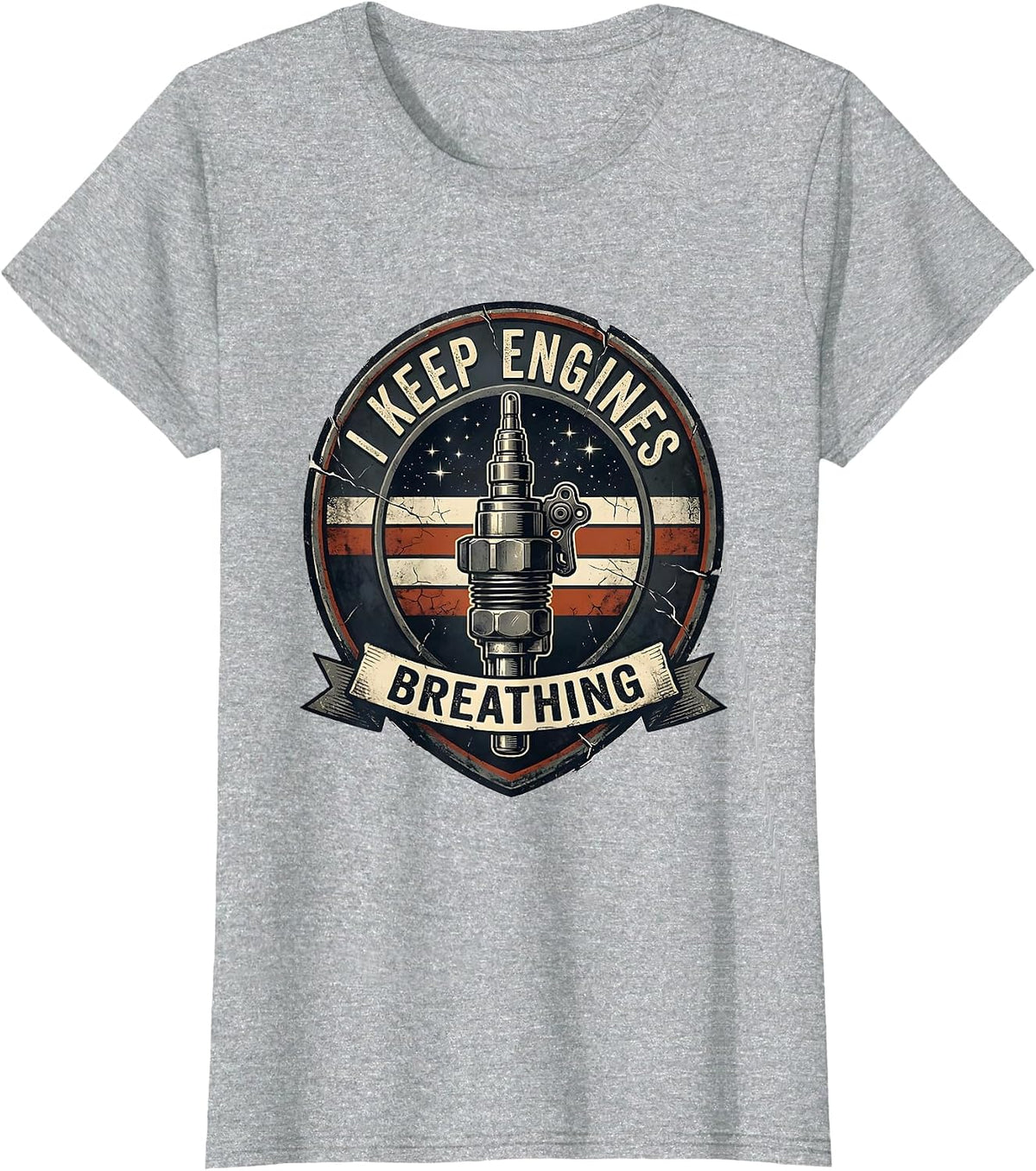 I Keep Engines Breathing Distressed Mechanic Muscle Car T-Shirt - Heather Grey