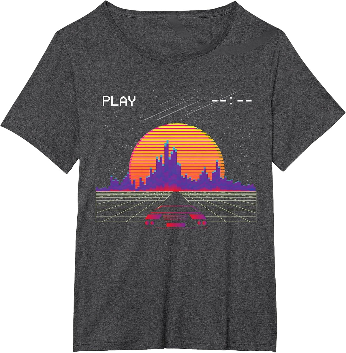Cyberpunk Outrun synthwave Sunset Fast car Aesthetic t Shirt T-Shirt - Dark Heather Grey