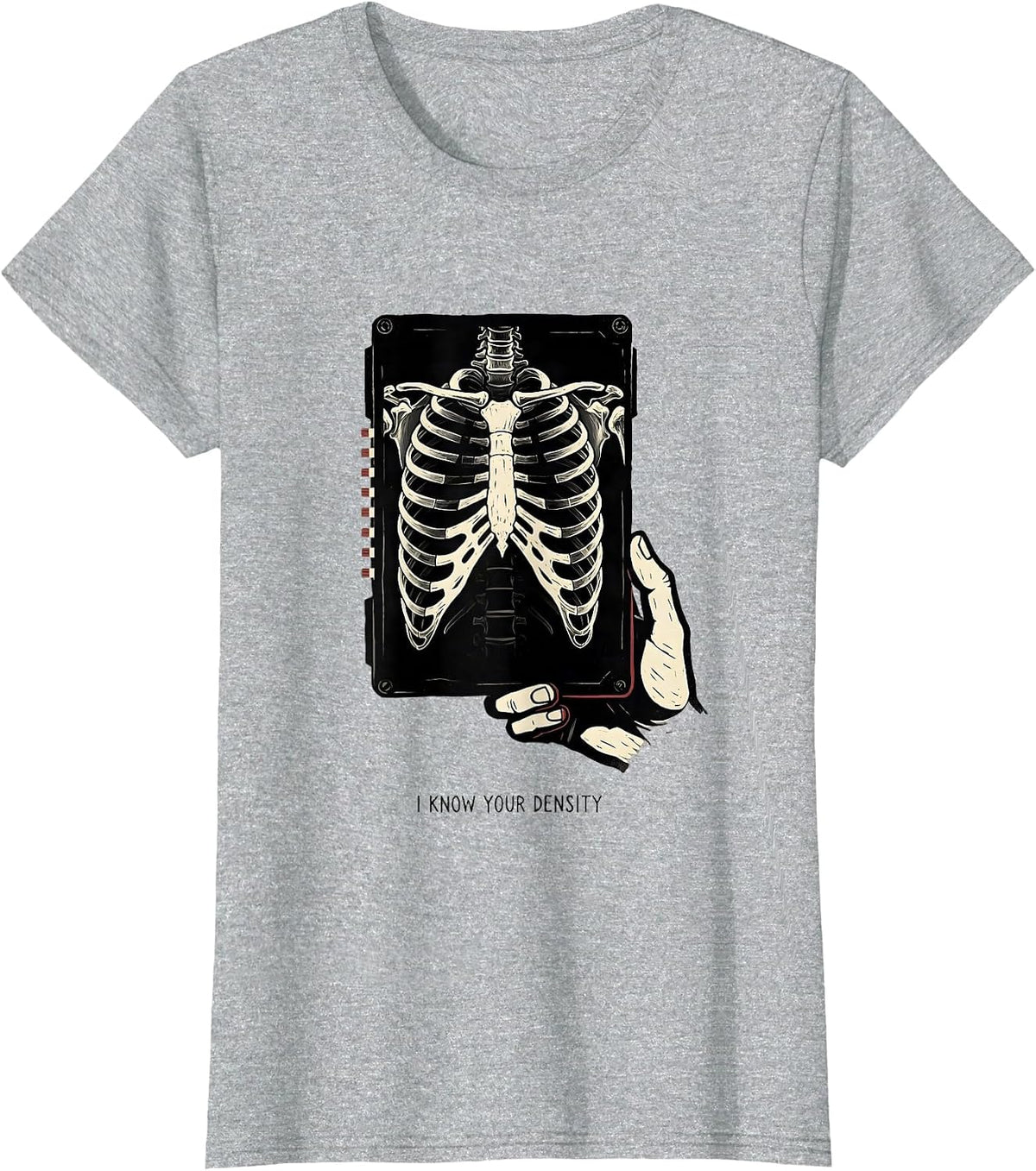 I Know Your Density Linocut Radiology Tech Humor T-Shirt - Heather Grey