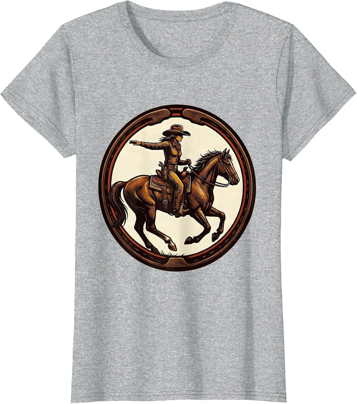 Women's Cowgirl Shooing Badge Western Rodeo Pride T-Shirt - Heather Grey