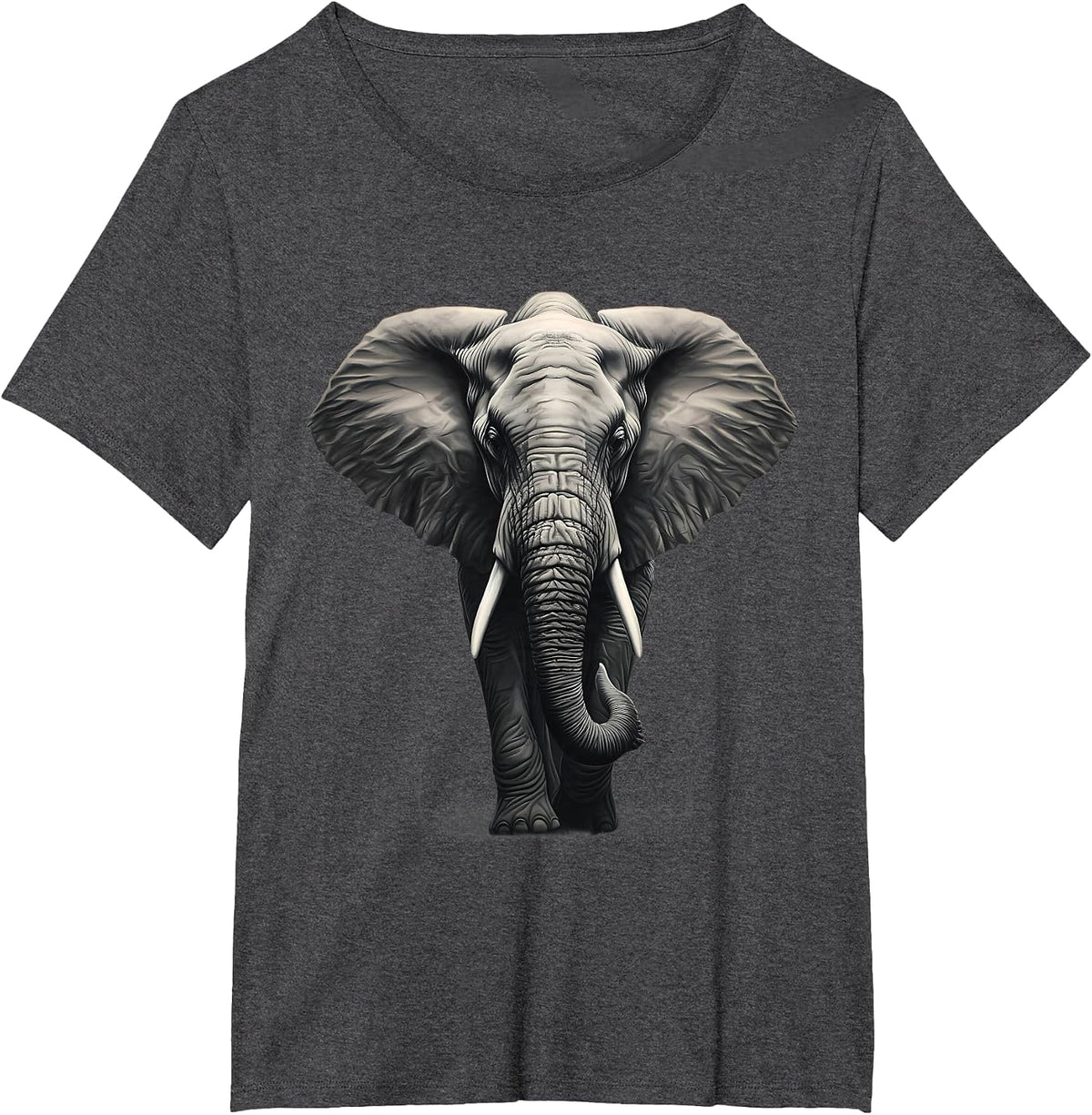 Elephant Drawing Motif Safari Animal Print Artwork Wildlife T-Shirt - Dark Heather Grey