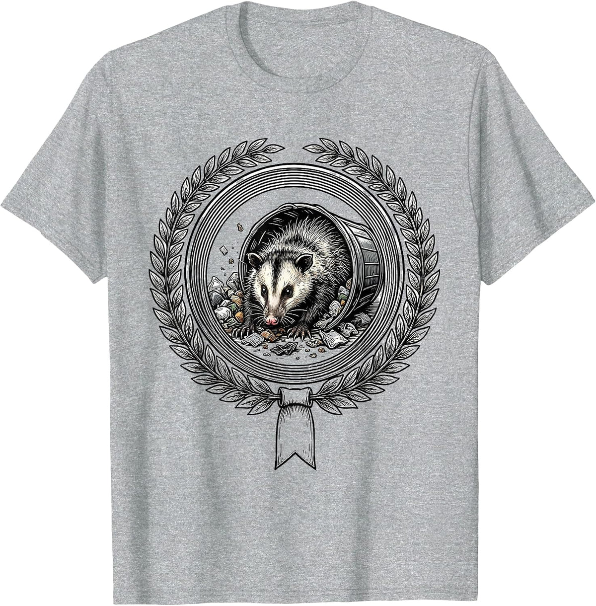 Men's Scruffy Opossum Trash Rummage Funny Animal Humor T-Shirt - Heather Grey