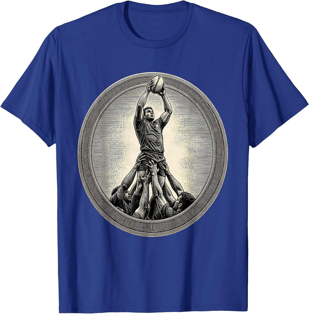 Men's Rugby Lineout Lift Graphic Design T-Shirt - Royal Blue