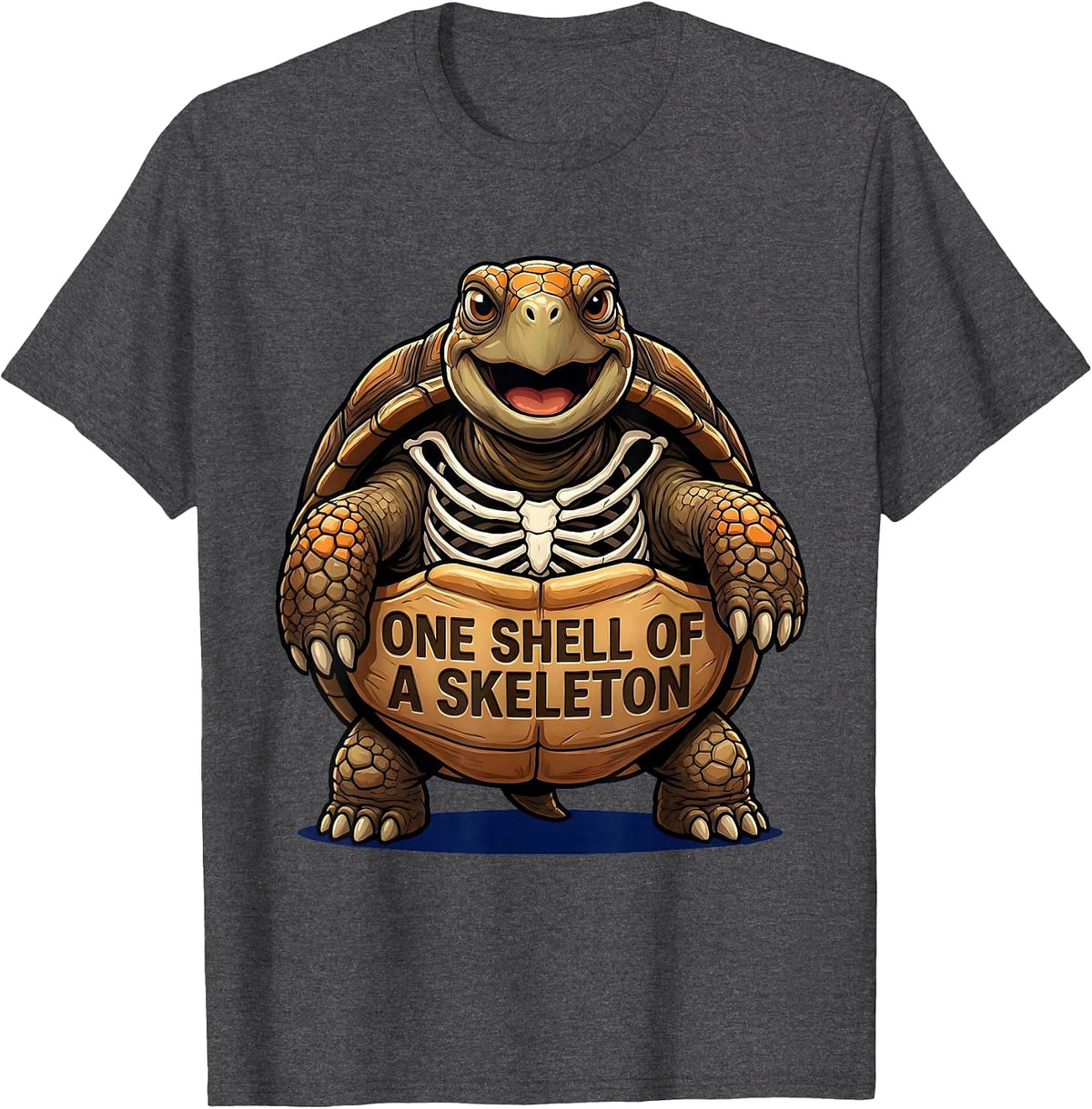 One Shell Of A Skeleton Cartoon Halloween Turtle Costume T-Shirt - Dark Heather Grey