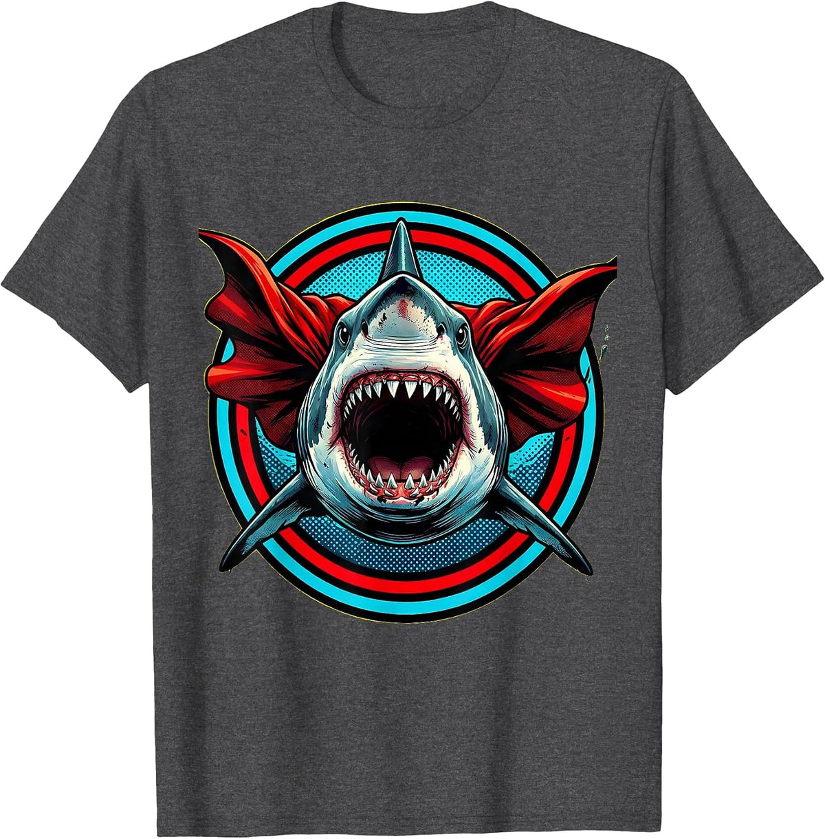 Men's Mommy Shark Superhero Cape Graphic Tee T-Shirt - Dark Heather Grey