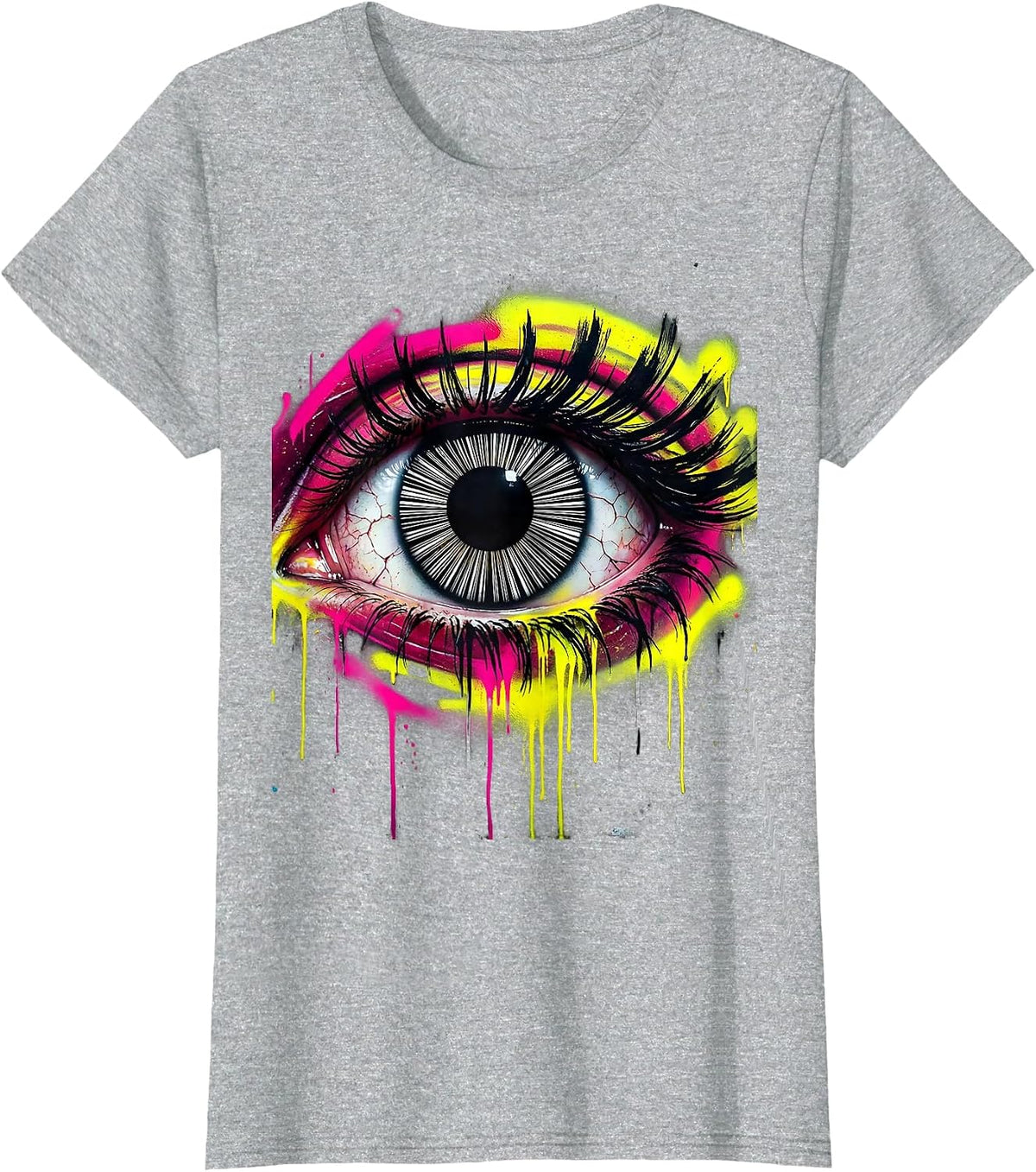 Women's Cyberpunk Barcode Eye Surveillance Art T-Shirt - Heather Grey