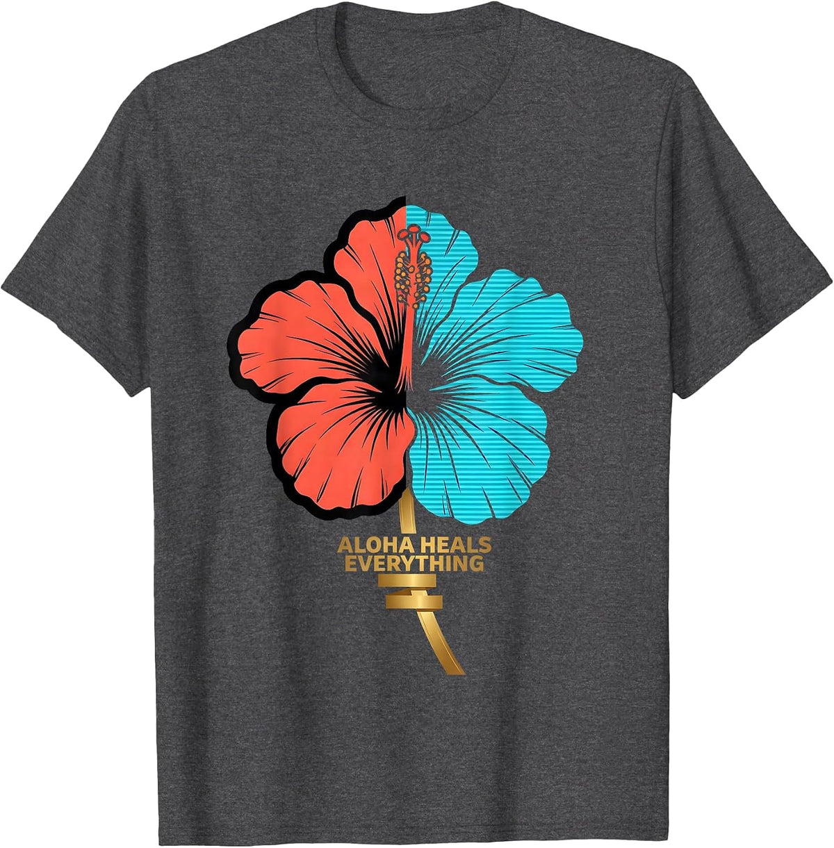 Aloha Heals Everything Tropical Spirit Design T-Shirt - Dark Heather Grey