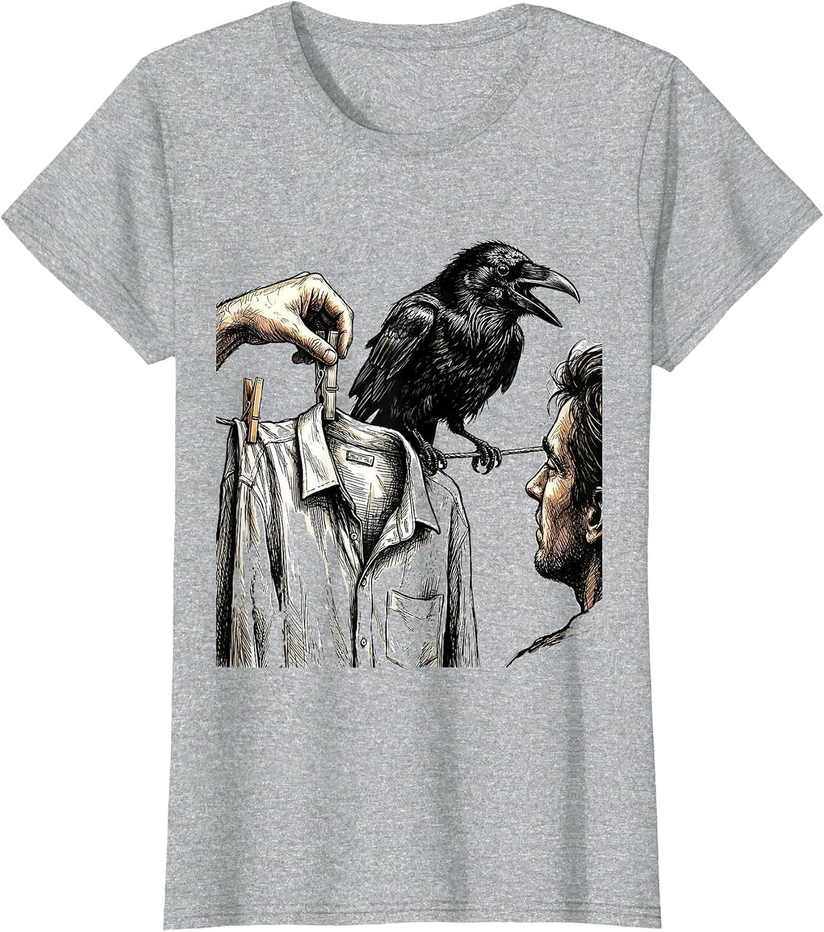 Women's Frozen Crow Clothespin Dark Humor Bird Lover T-Shirt - Heather Grey
