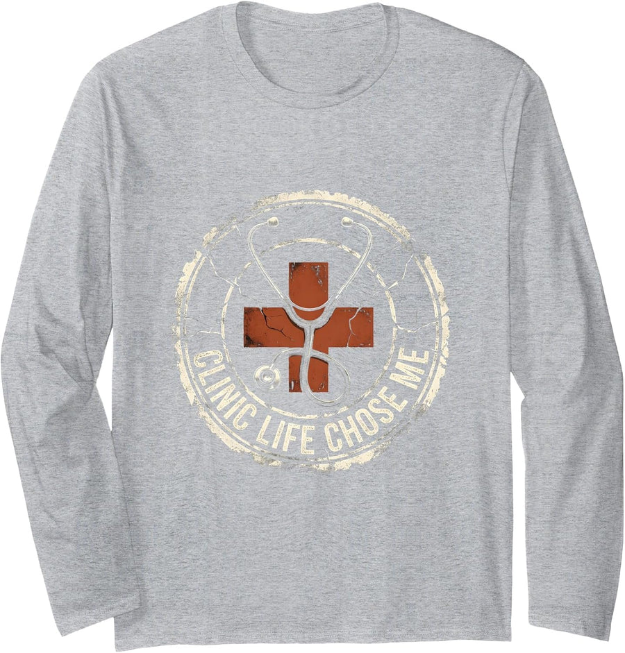 Clinic Life Chose Me Medical Assistant Design Long Sleeve T-Shirt - Adult Unisex Heather Grey