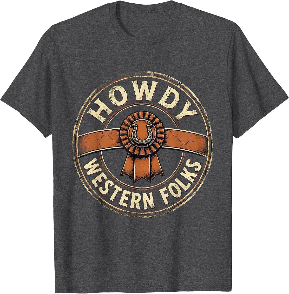 Howdy, Western Folks Distressed Cowboy Cowgirl Rodeo Pride T-Shirt - Dark Heather Grey