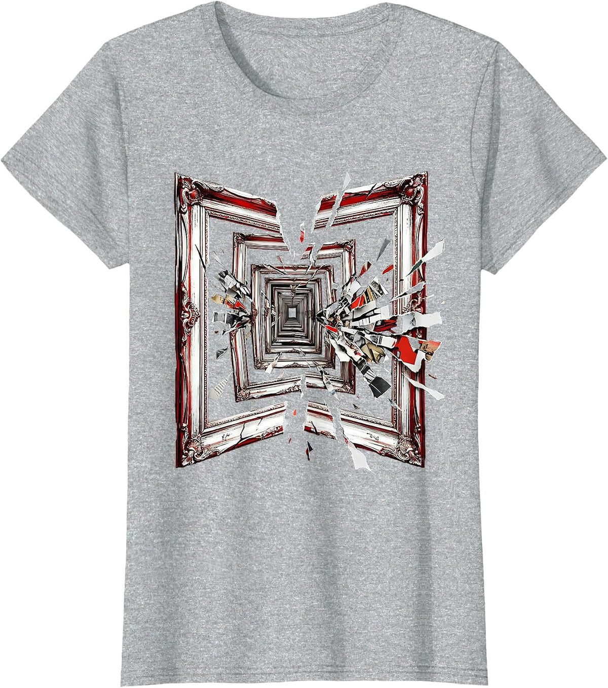 Infinite Reflection Empty Frames Surreal Art Design T-Shirt - Heather Grey