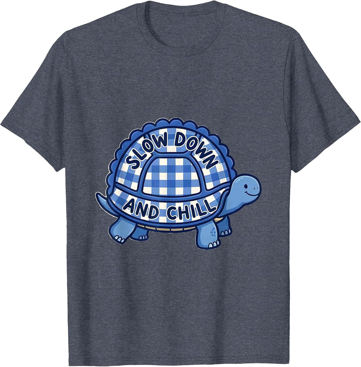 Slow Down and Chill Turtle Graphic Design T-Shirt - Heather Blue