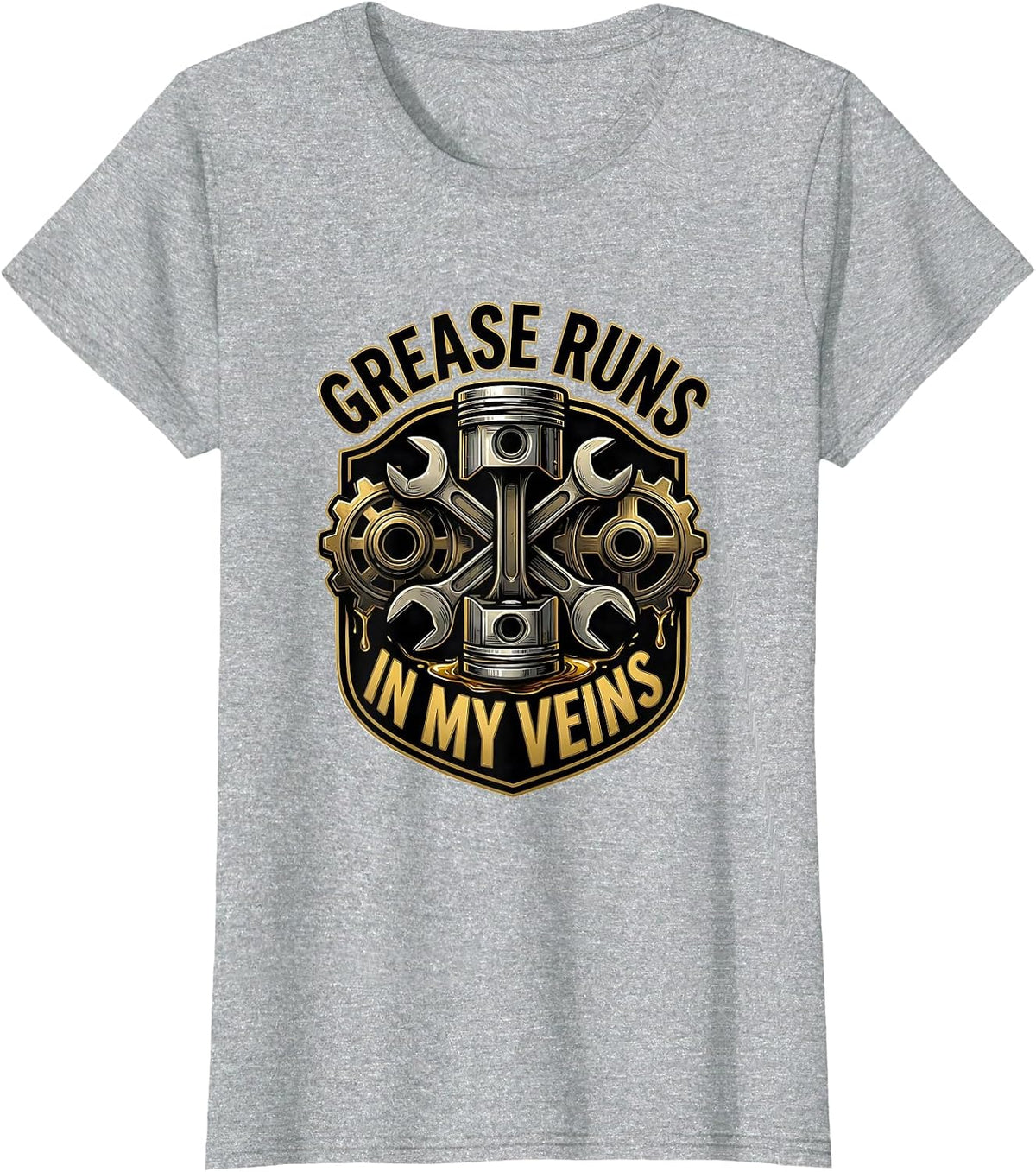 Women's Grease Runs In My Veins Auto Mechanic Design T-Shirt - Heather Grey