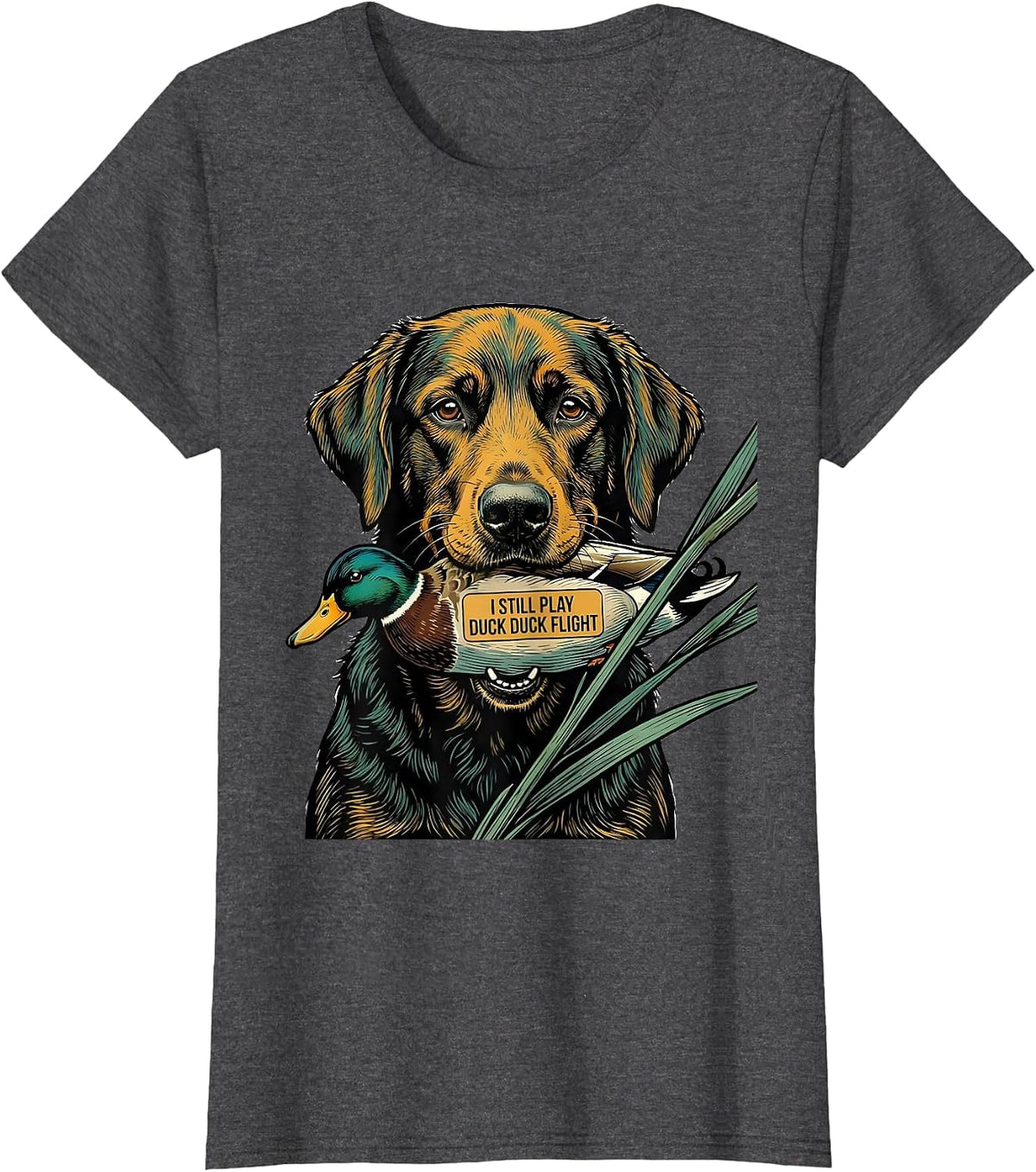 Women's I Still Play Duck Duck Flight Funny Duck Hunting Hunter Dad T-Shirt - Dark Heather Grey