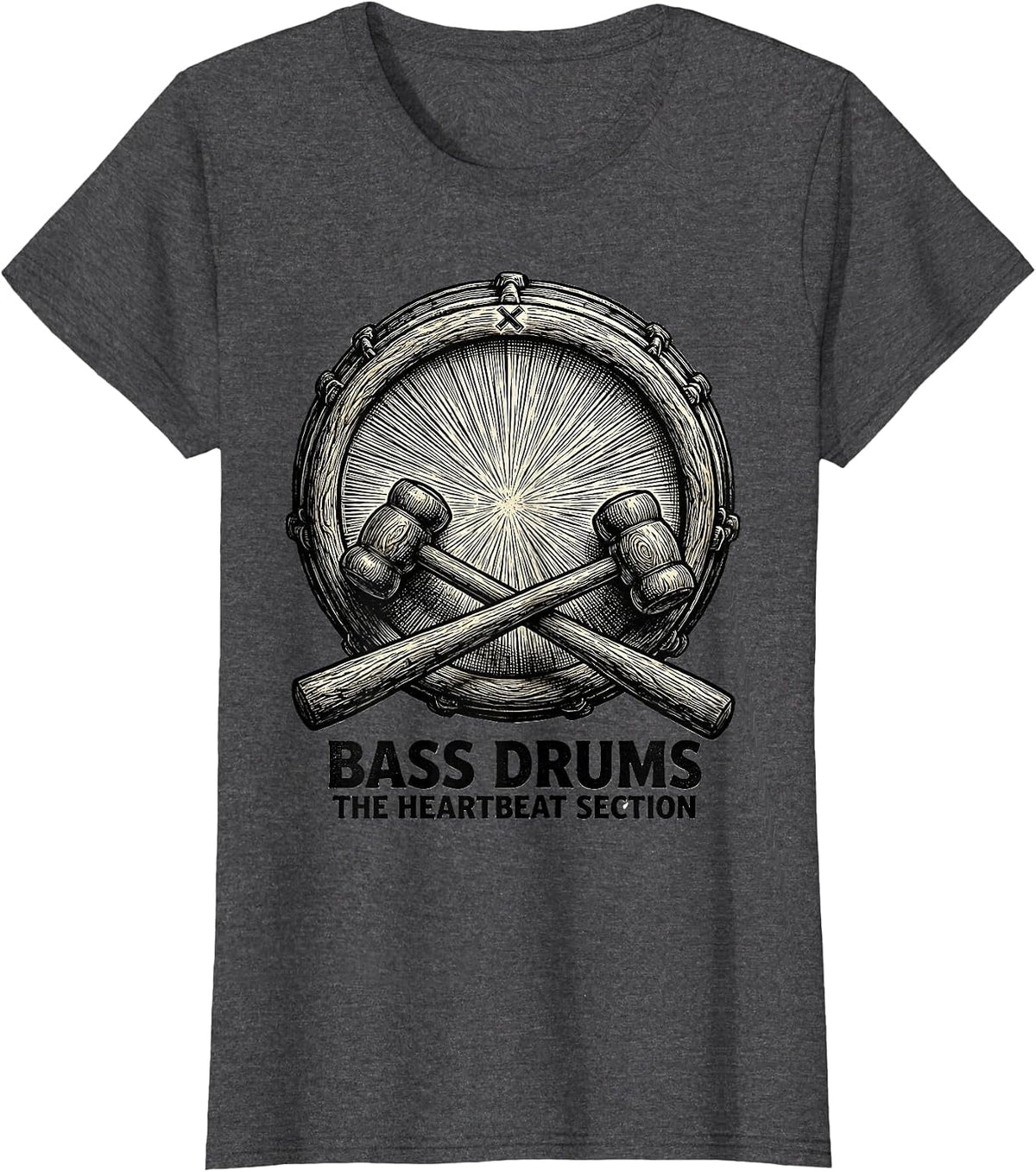 Women's BASS DRUMS: THE HEARTBEAT SECTION Drummer Percussionist T-Shirt - Dark Heather Grey