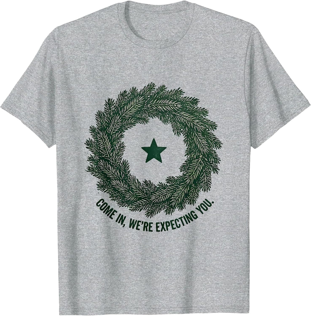 Men's Come In, We're Expecting You Rubber Stamp Family Christmas T-Shirt - Heather Grey