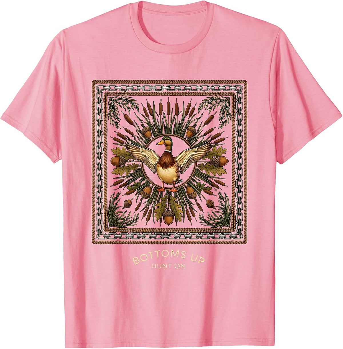 Men's Bottoms Up Hunt On Bottomland Camo Design T-Shirt - Pink