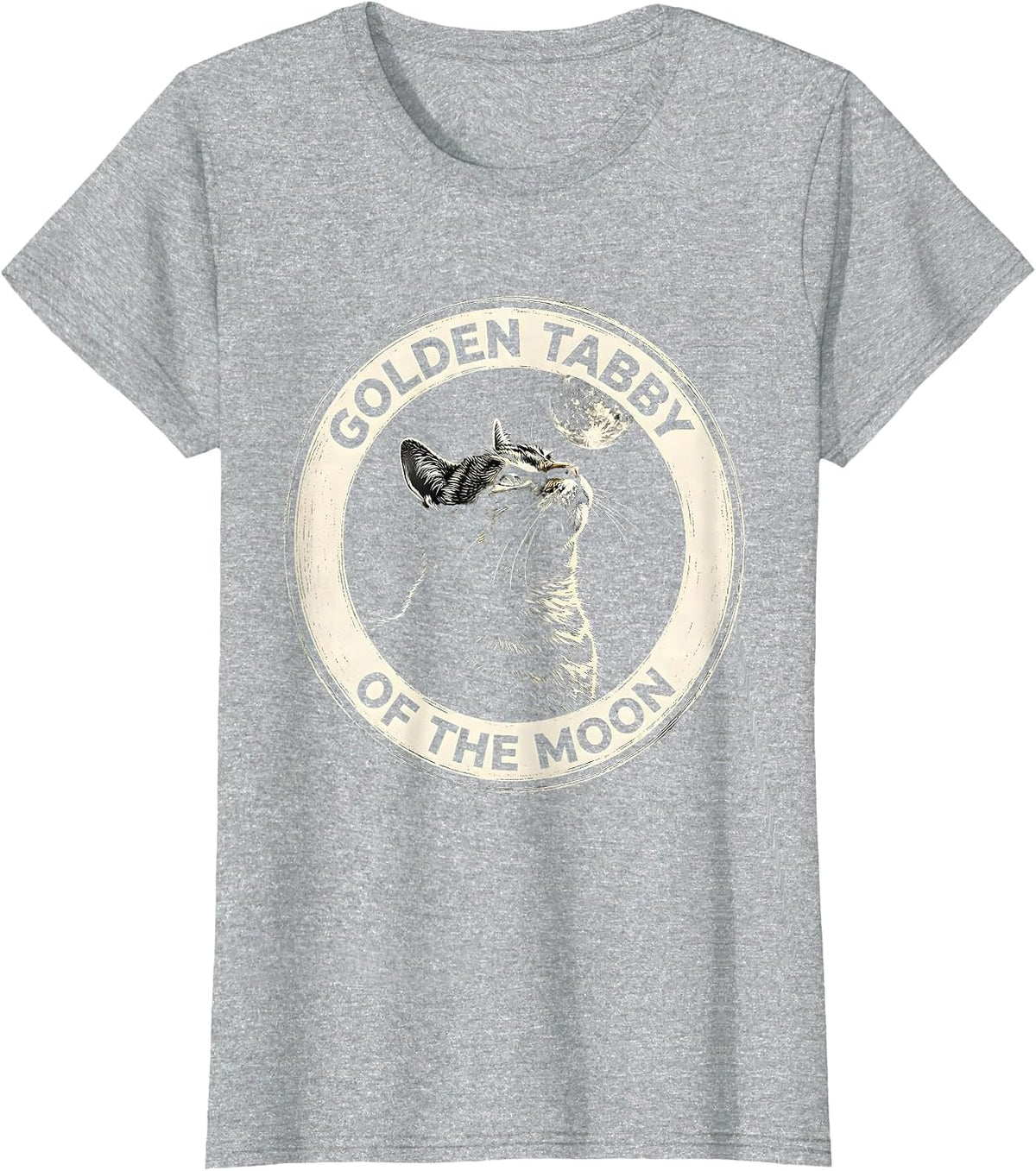 Golden Tabby Of The Moon Scratchboard Retro Cat Art T-Shirt - Heather Grey