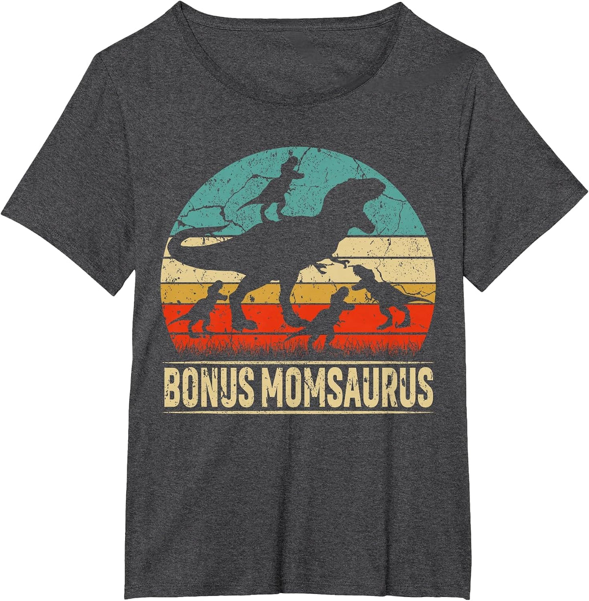 Bonus Mom Dinosaur T Rex Bonus Momsaurus 4 Kids Family T-Shirt - Dark Heather Grey
