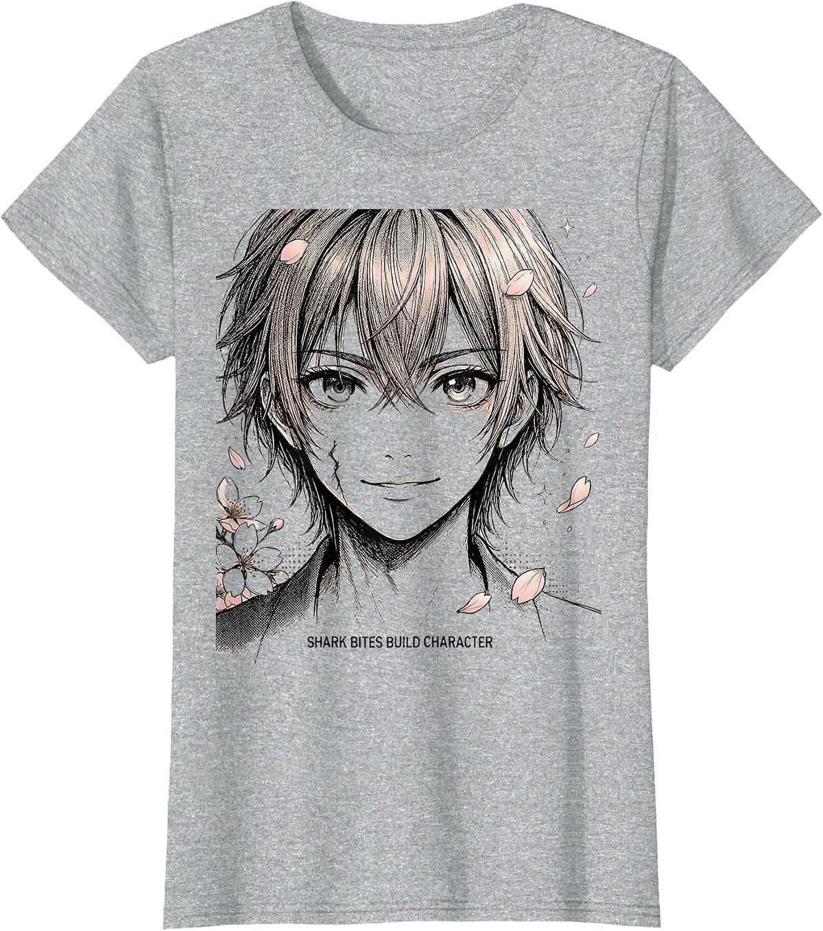 Women's Shark Bites Build Character Funny Ocean Design T-Shirt - Heather Grey