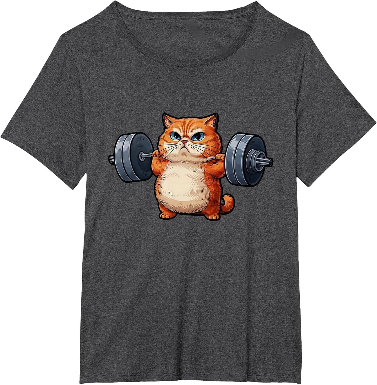 Cat Weightlifting T-Shirt- Funny Cat Workout and Fitness Tee T-Shirt - Dark Heather Grey