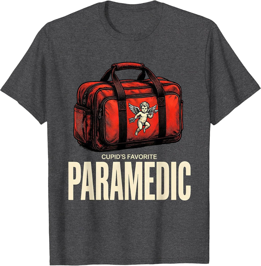 Men's Cupid's Favorite Paramedic Funny Valentine Role Humor T-Shirt - Dark Heather Grey