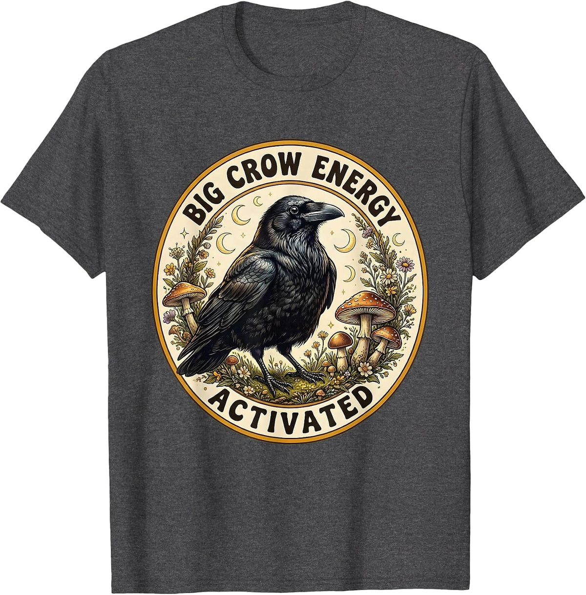 Men's Big Crow Energy Activated Crow Lover Design T-Shirt - Dark Heather Grey